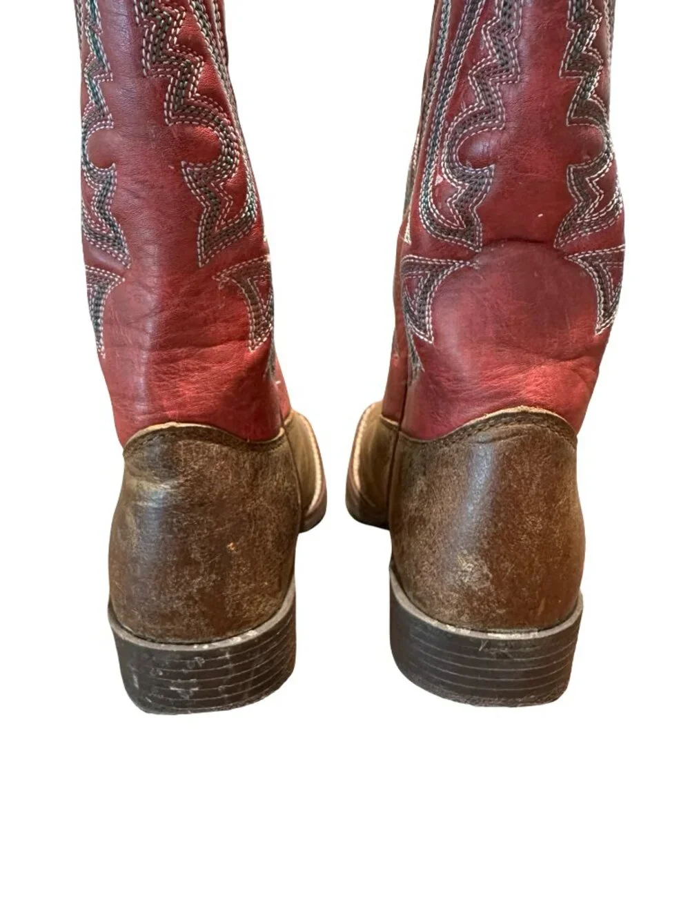 Justin Kids Cowboy Boots Brown Red Leather Square Toe Western Youth Size 11.5